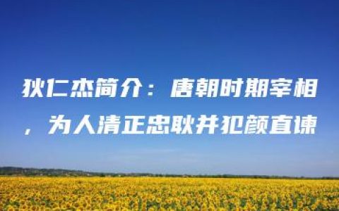 狄仁杰简介：唐朝时期宰相，为人清正忠耿并犯颜直谏