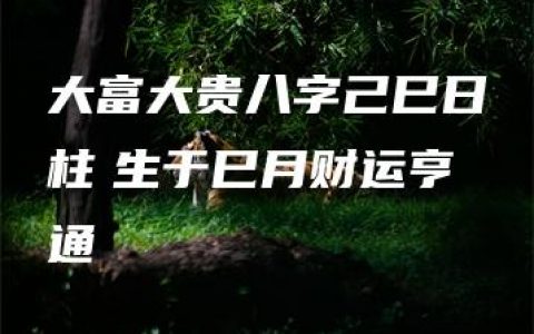 大富大贵八字己巳日柱　生于巳月财运亨通